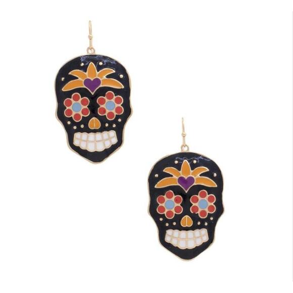 135. Halloween Candy Skull Earrings - Picture 1 of 3